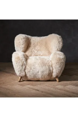 Beige Sheepskin Lounge Armchair | Andrew Martin Manx