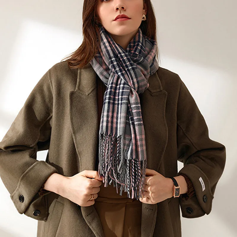 BerriesJam - 2024 Winter Cashmere Tassel Plaid scarf