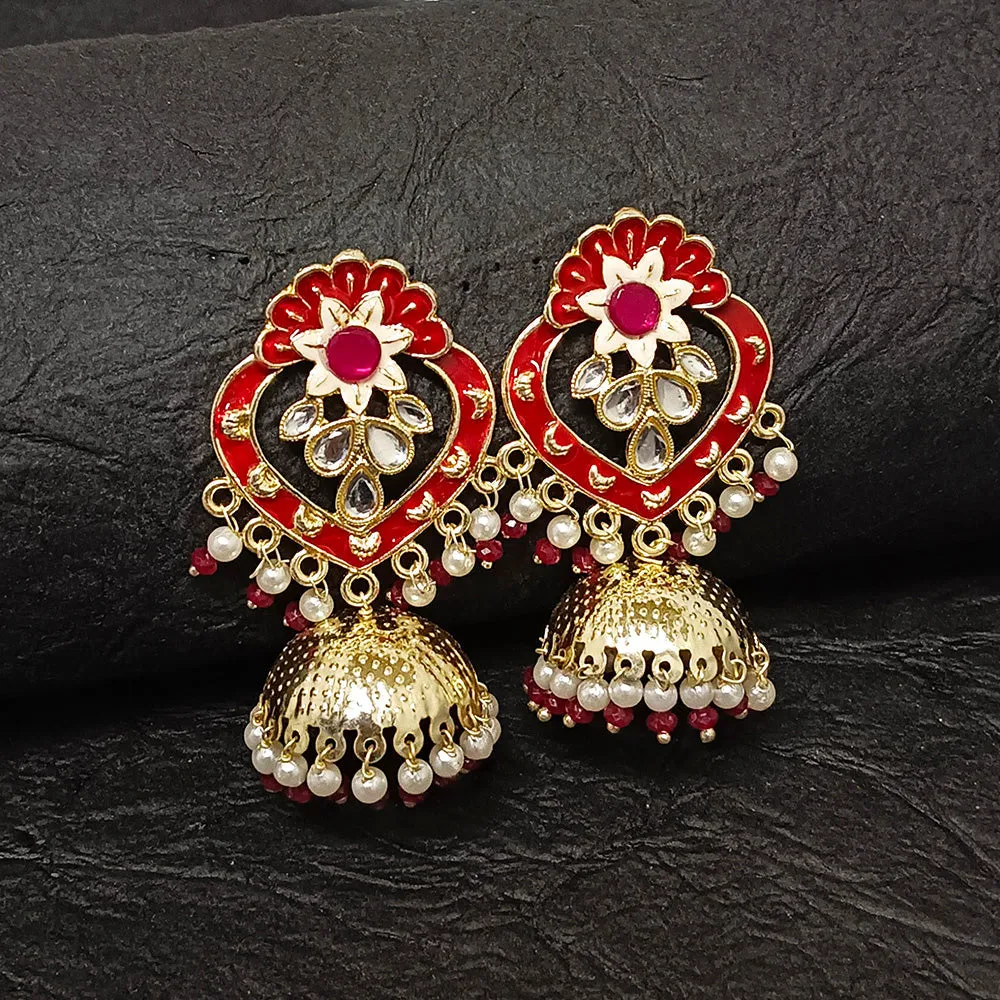 Bhavi Jewels Gold Plated Meenakari Jhumki Earrings