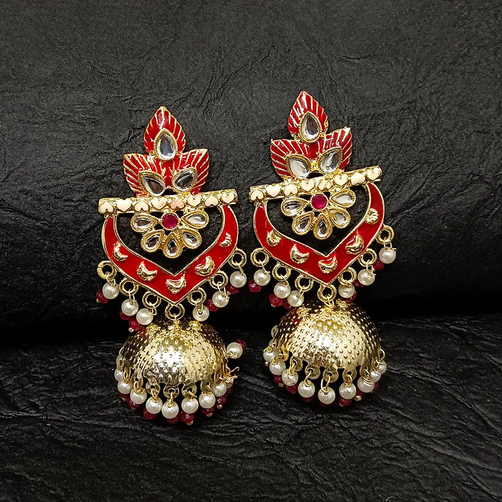 Bhavi Jewels Gold Plated Meenakari Jhumki Earrings