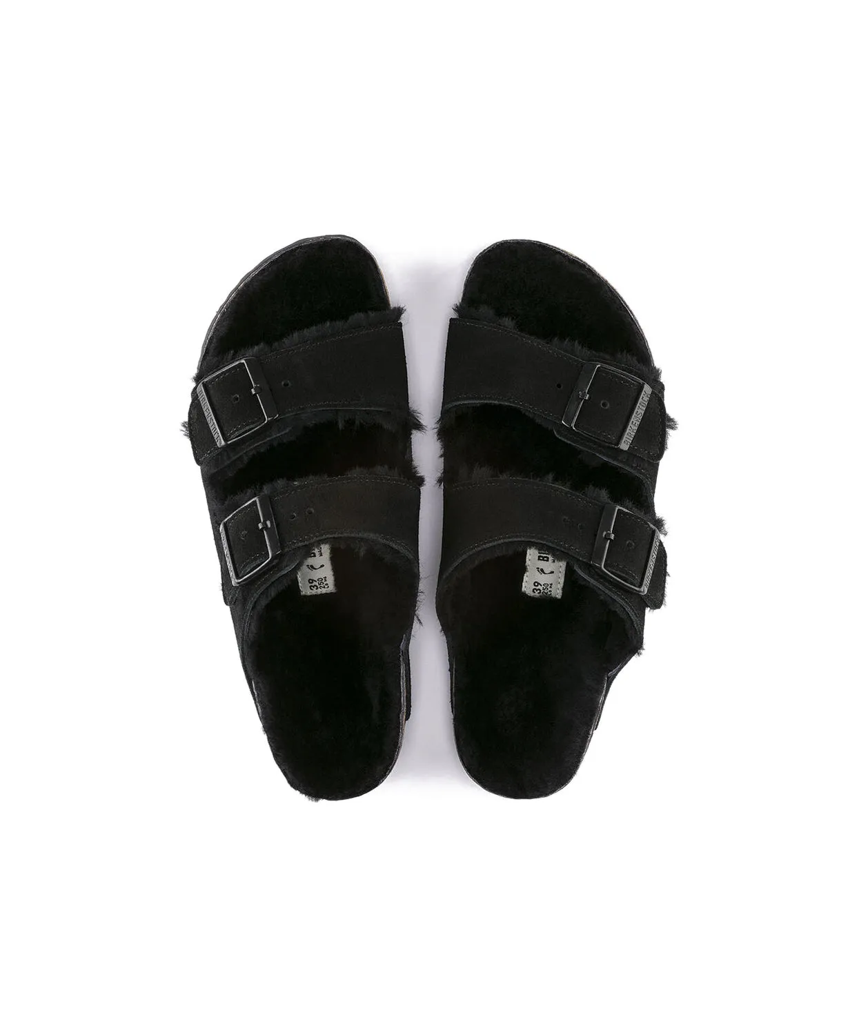 Birkenstock Arizona Suede Leather Shearling Black Sandals