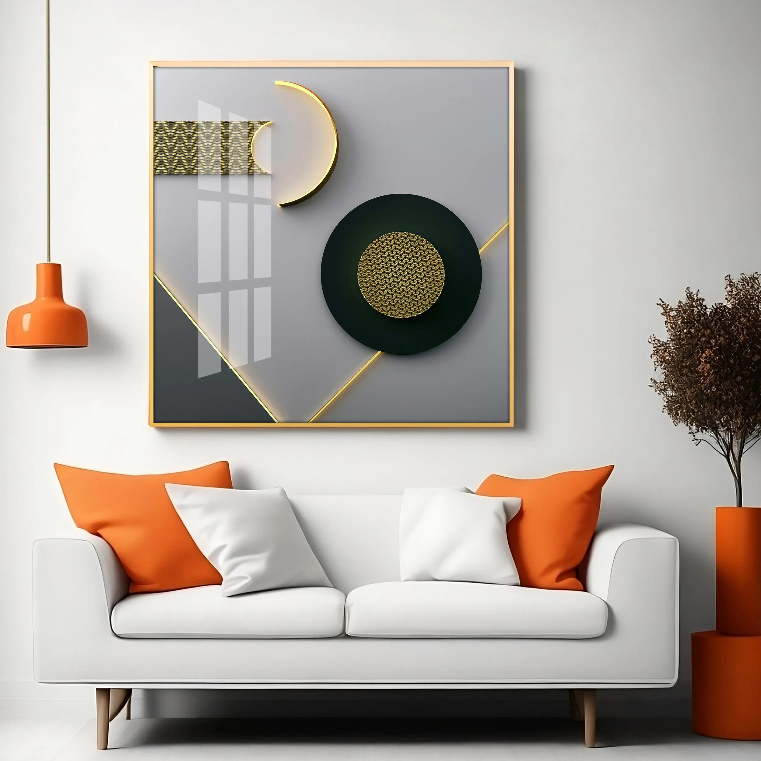 Black Disc With Gold Effect Premium Acrylic Square Wall Art