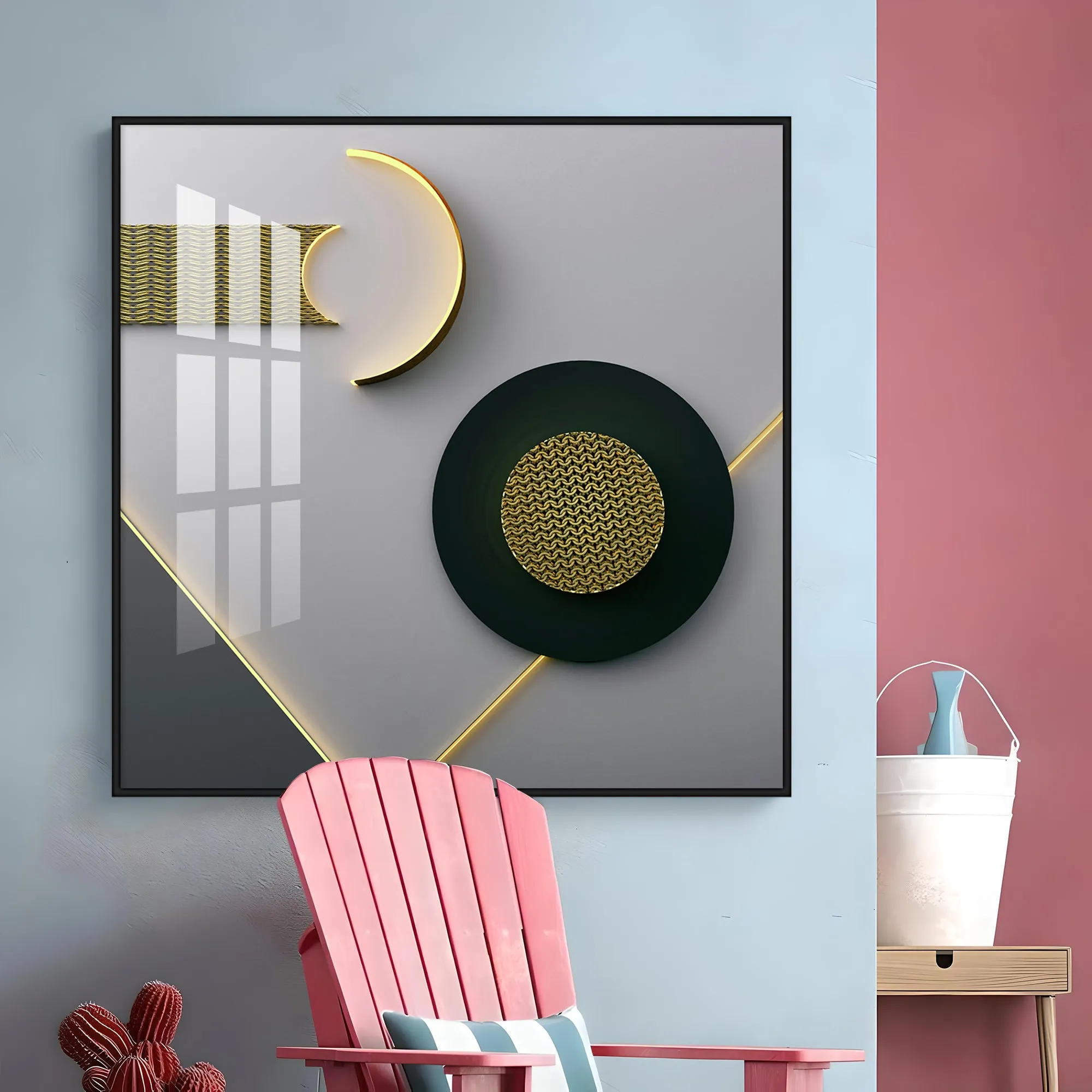 Black Disc With Gold Effect Premium Acrylic Square Wall Art