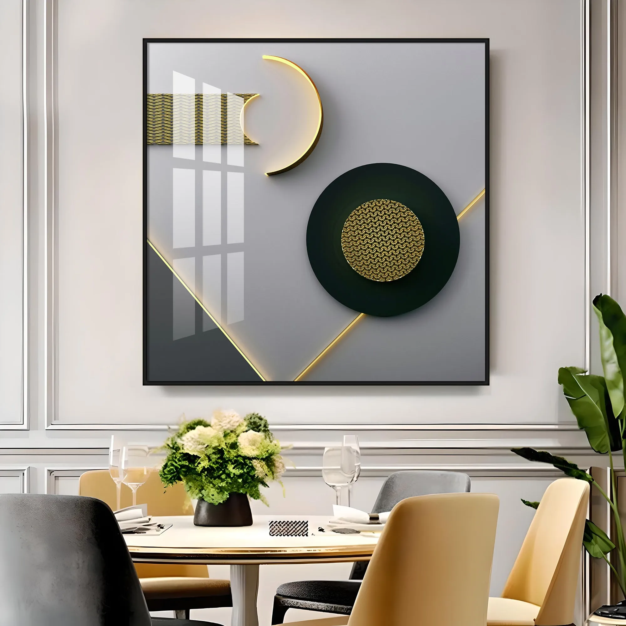 Black Disc With Gold Effect Premium Acrylic Square Wall Art