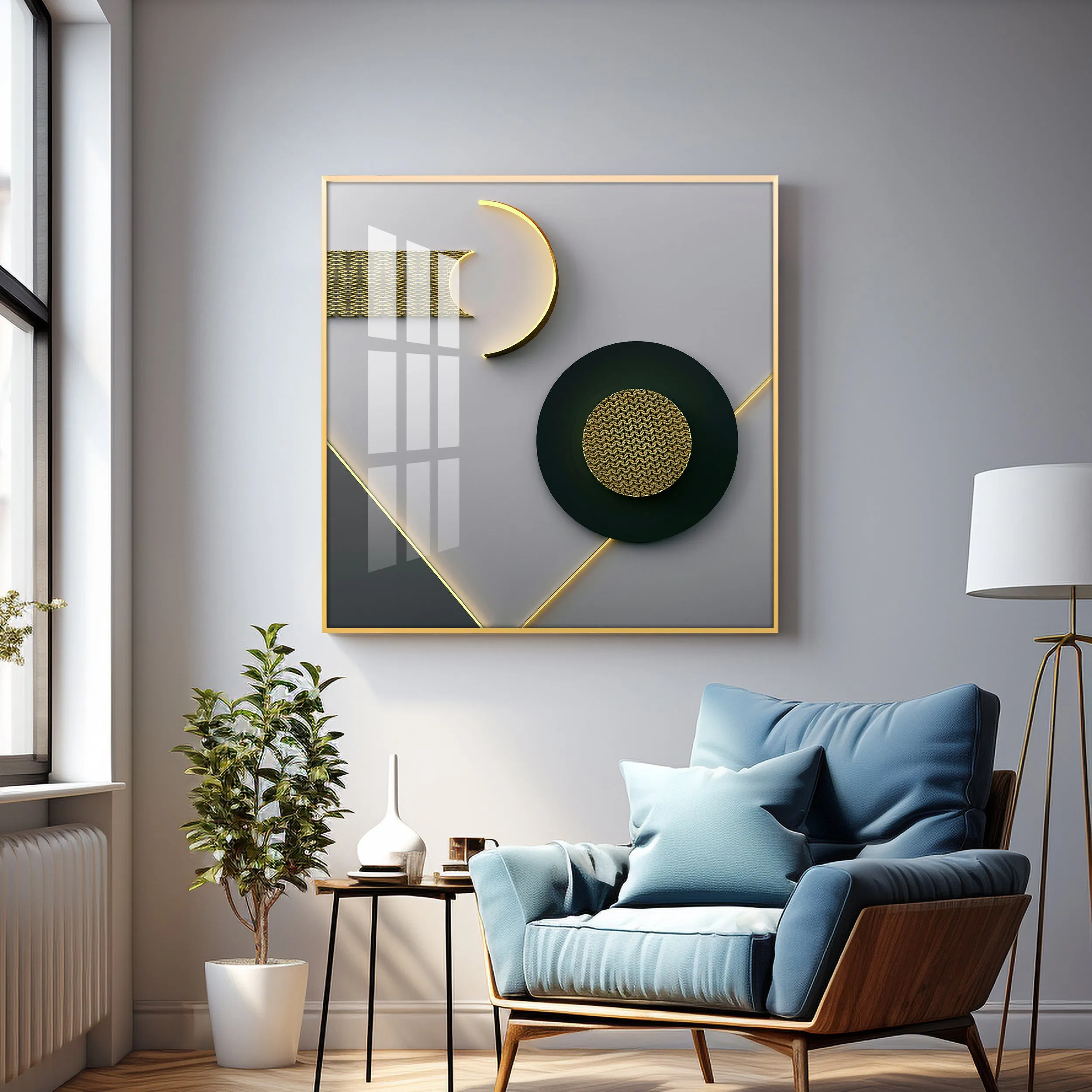 Black Disc With Gold Effect Premium Acrylic Square Wall Art