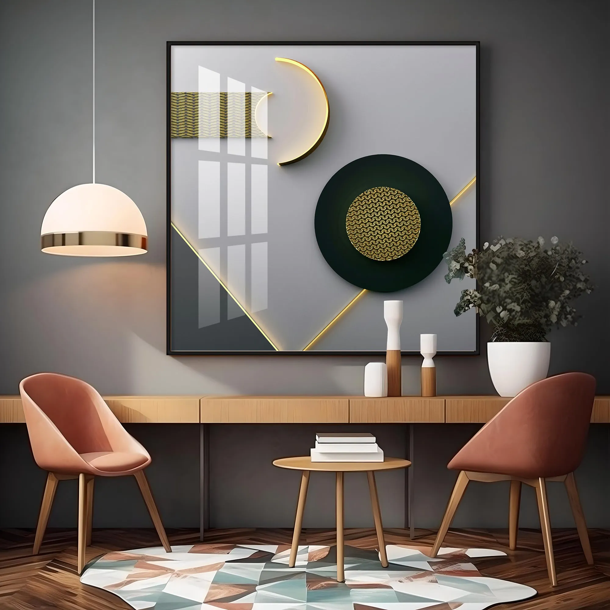 Black Disc With Gold Effect Premium Acrylic Square Wall Art