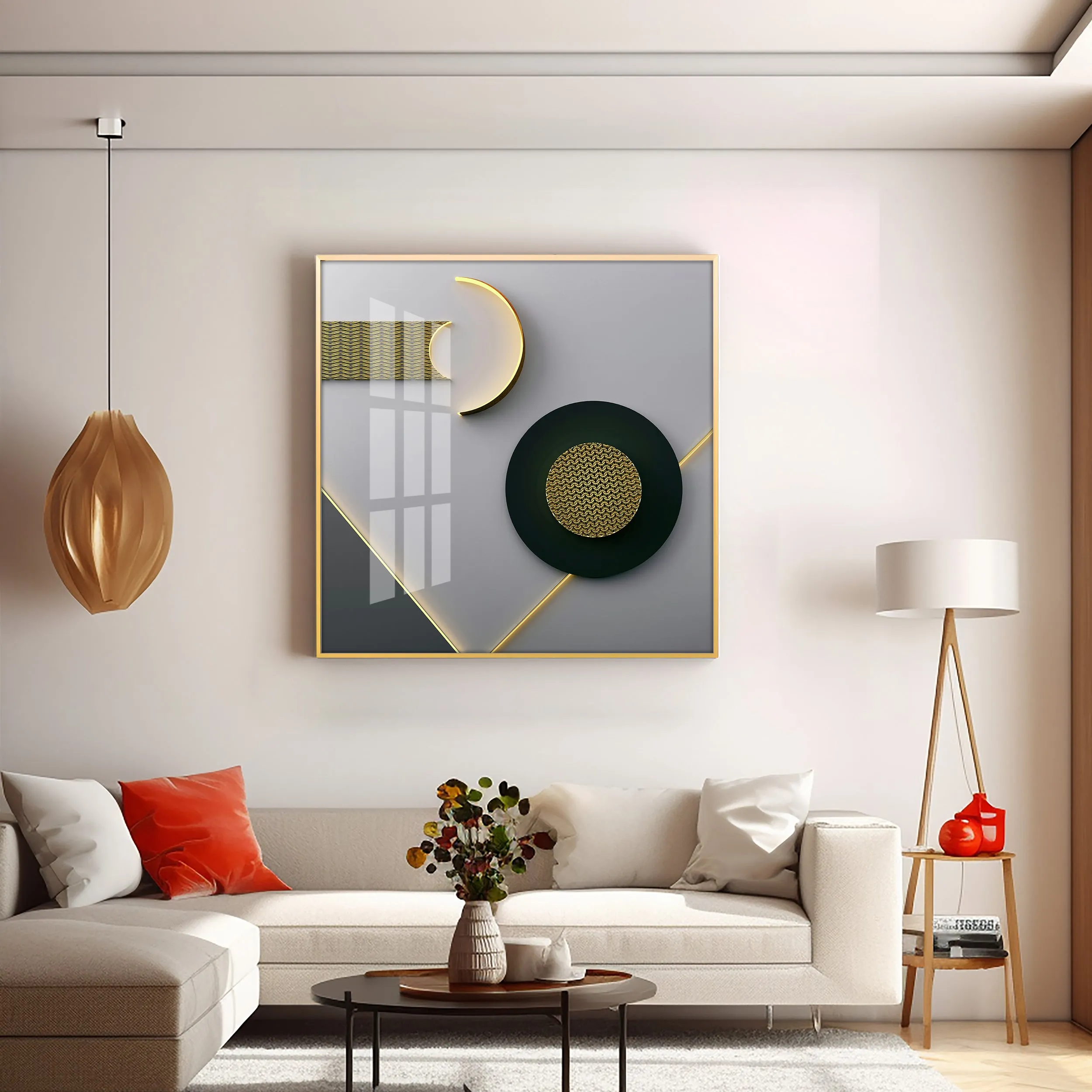 Black Disc With Gold Effect Premium Acrylic Square Wall Art