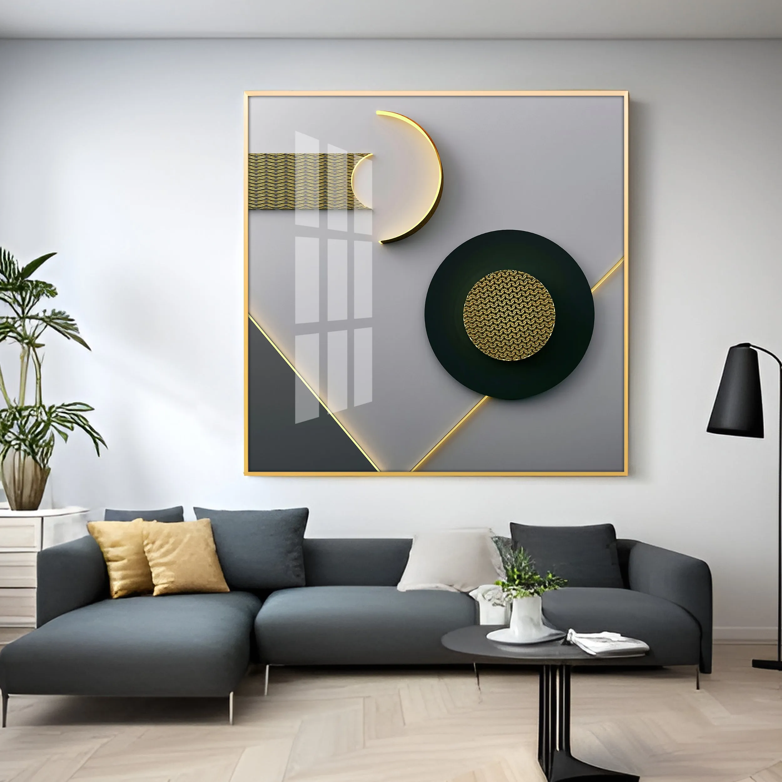 Black Disc With Gold Effect Premium Acrylic Square Wall Art