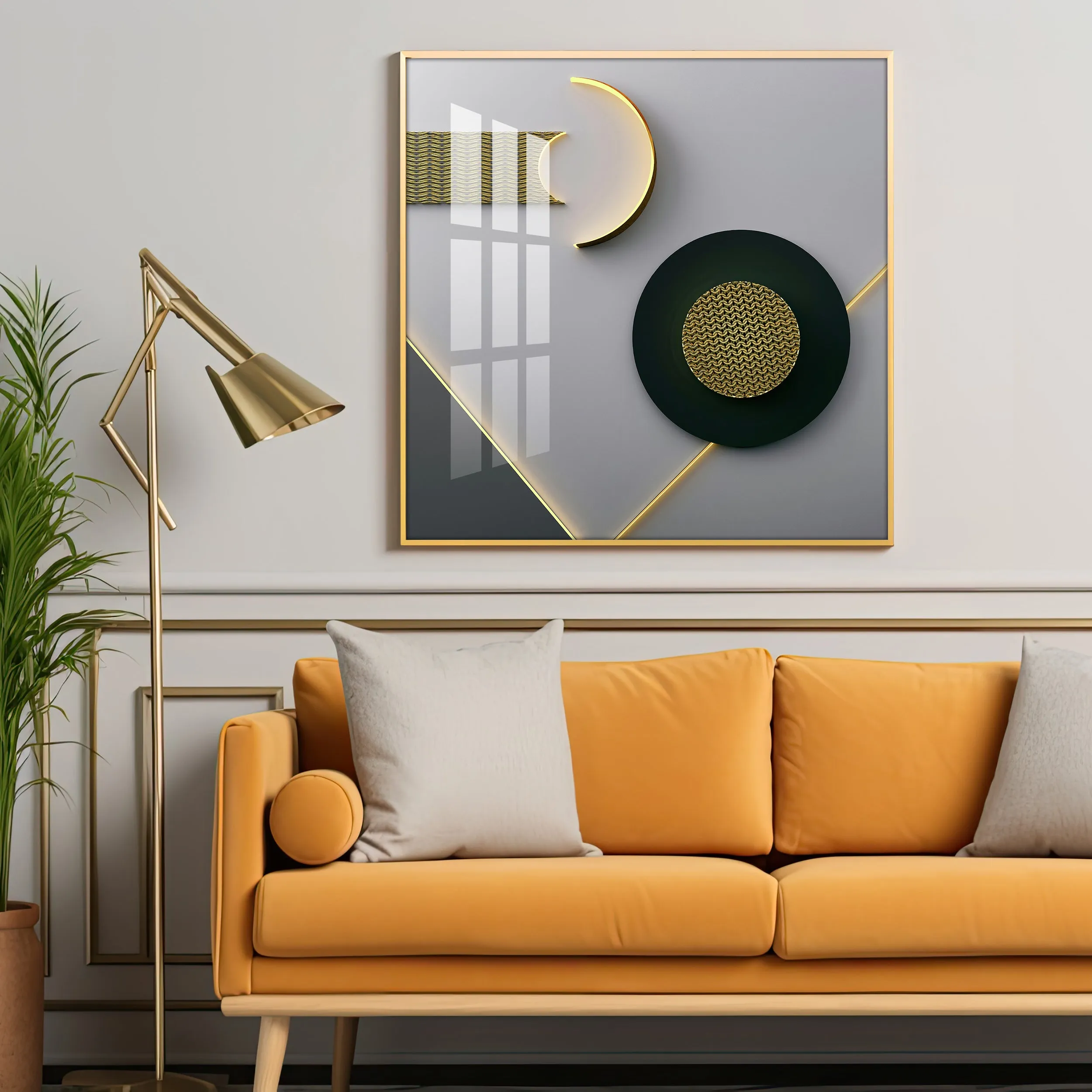 Black Disc With Gold Effect Premium Acrylic Square Wall Art