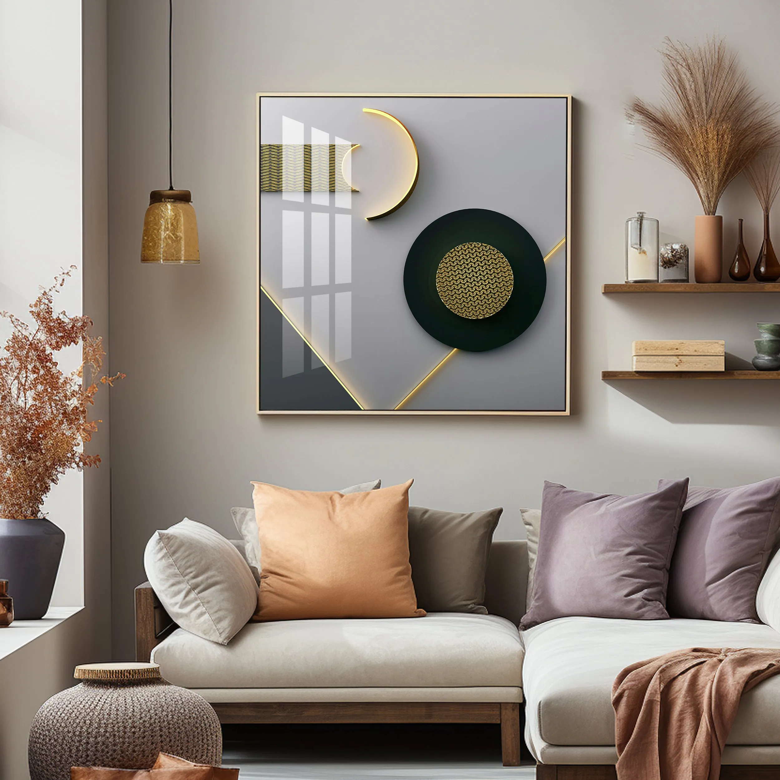 Black Disc With Gold Effect Premium Acrylic Square Wall Art