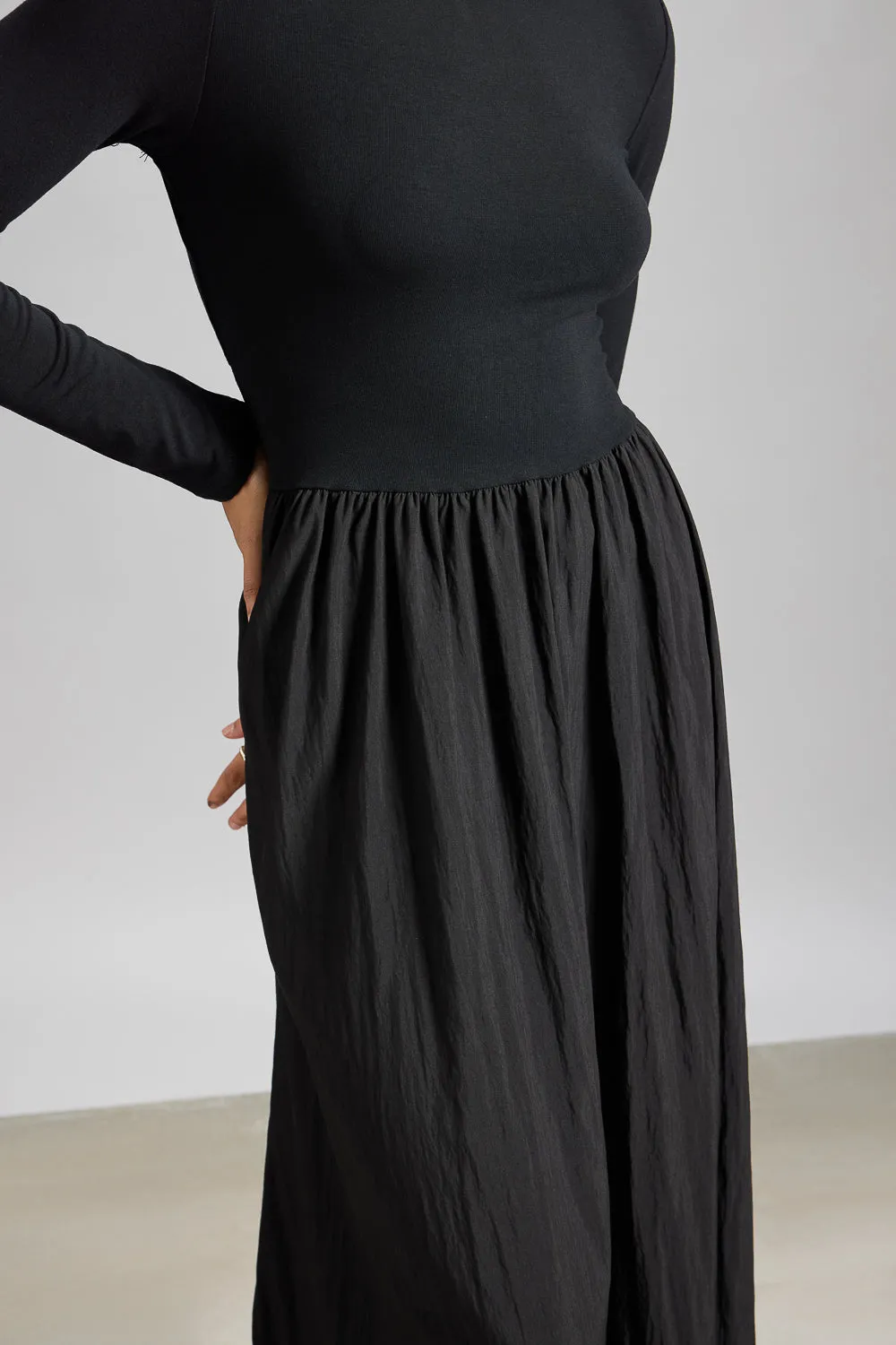 Black High Neck Flared Dress