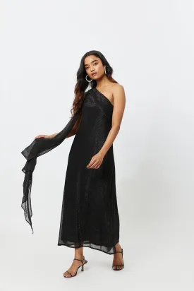 Black Lamé Draped Maxi