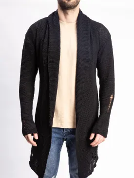 BLACK LONG DISTRESSED CARDIGAN