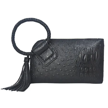 Black NGIL Textured Fashion Faux Leather Mini Purse With Fringe Tassel