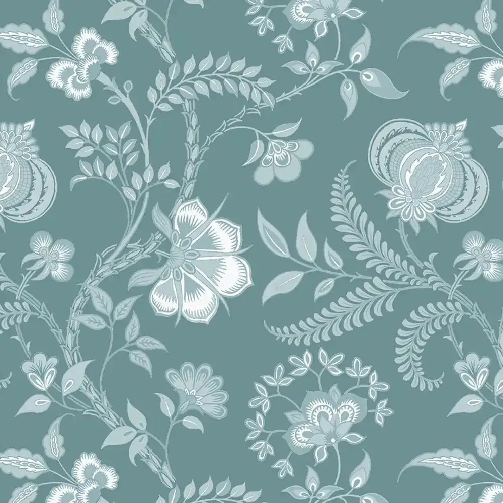 Blossom Design Wallpaper Roll in Teal Color