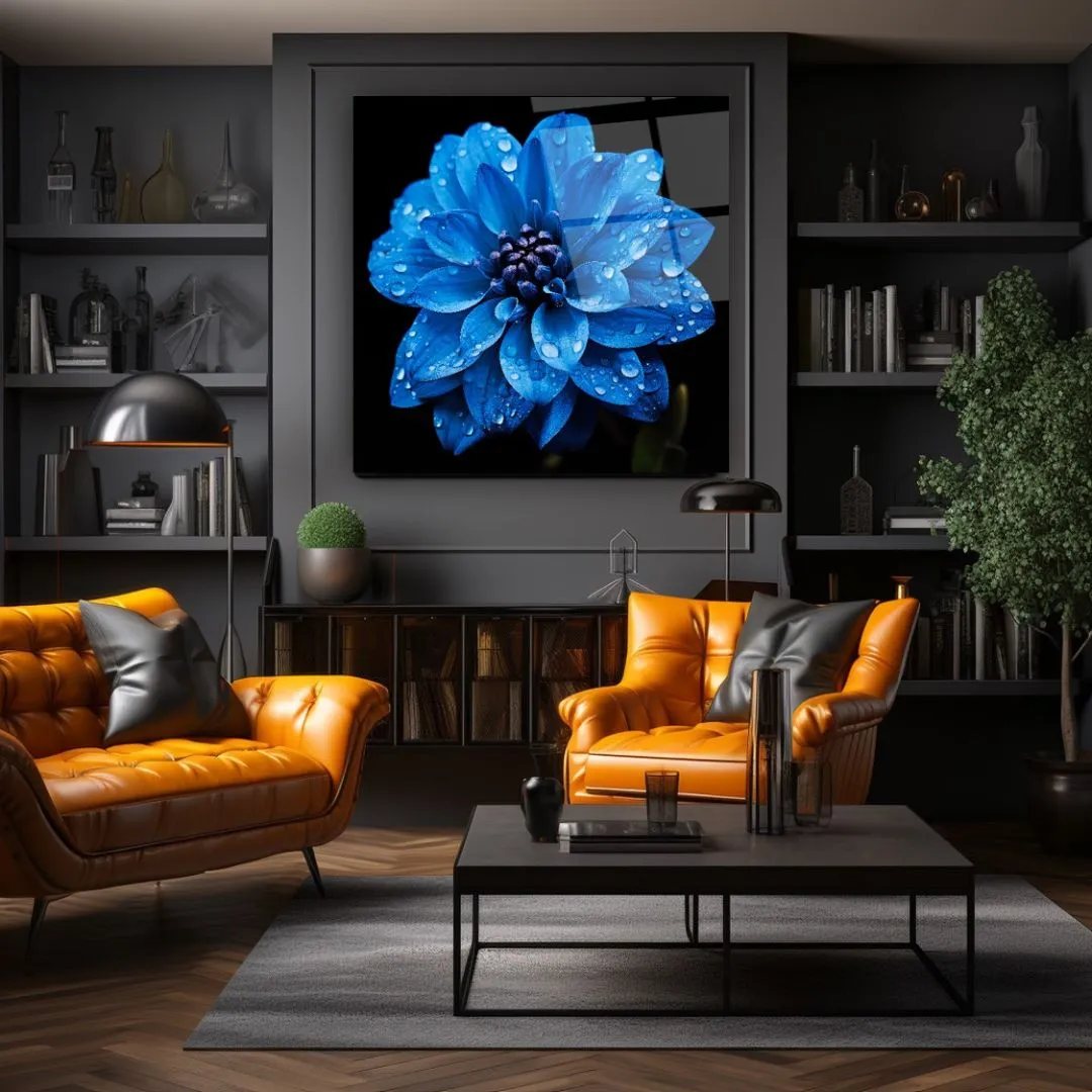 Blue Dahlia Glass Wall Art