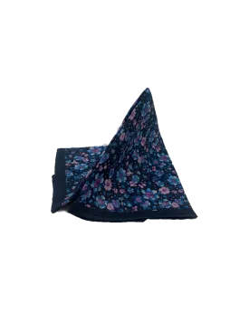 Blue Floral Printed Linen Pocket Square