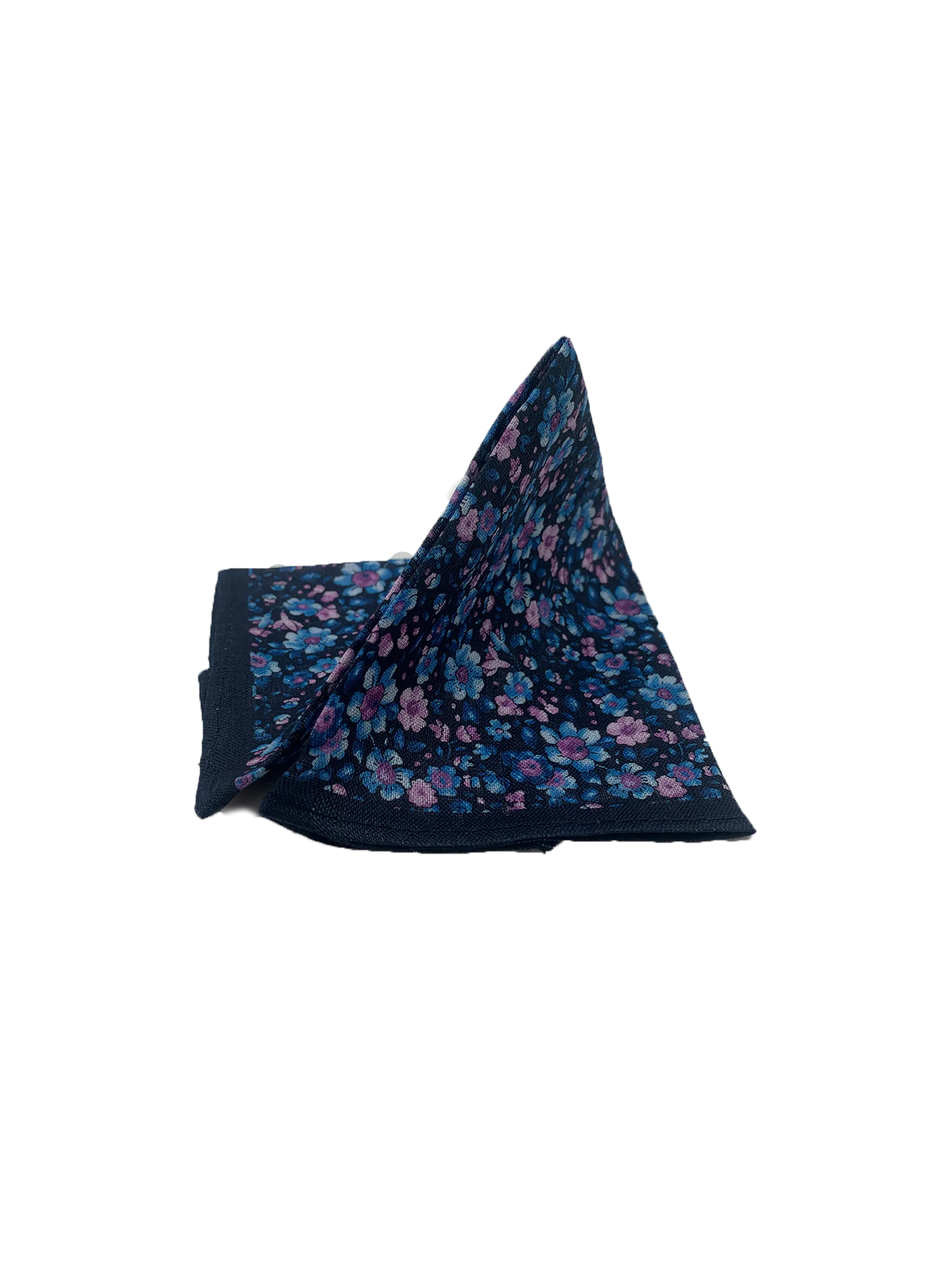 Blue Floral Printed Linen Pocket Square