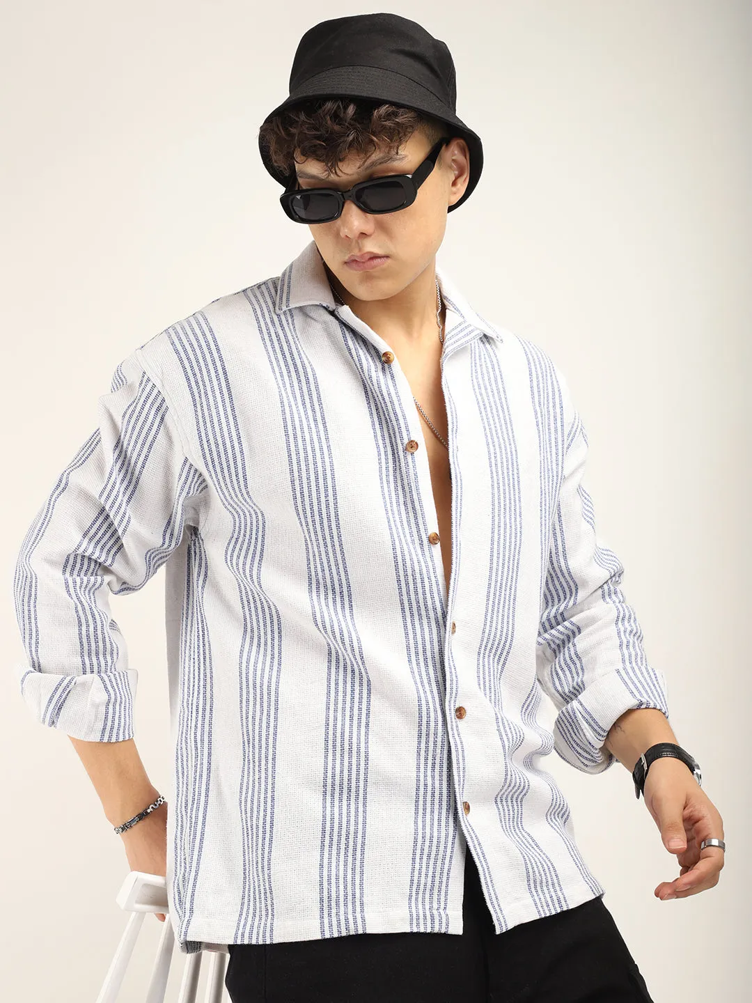 Blue Lining Jute Knitted Stripe Shirt