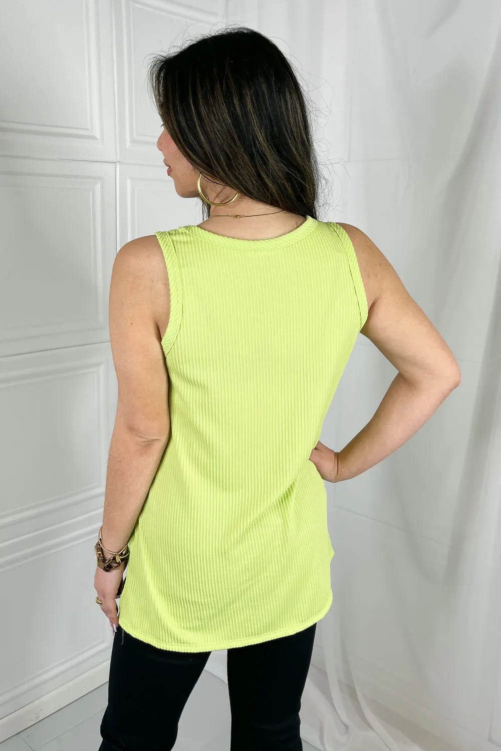 Blumin Apparel Chance of Sun Full Size Ribbed V-Neck Tank in Green