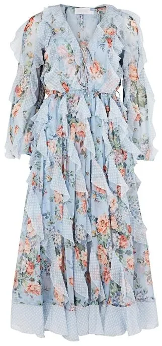 'Bowie' Printed Silk Chiffon Midi Dress