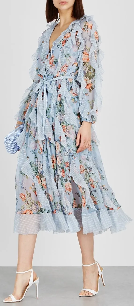 'Bowie' Printed Silk Chiffon Midi Dress