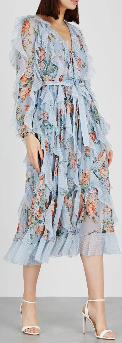 'Bowie' Printed Silk Chiffon Midi Dress