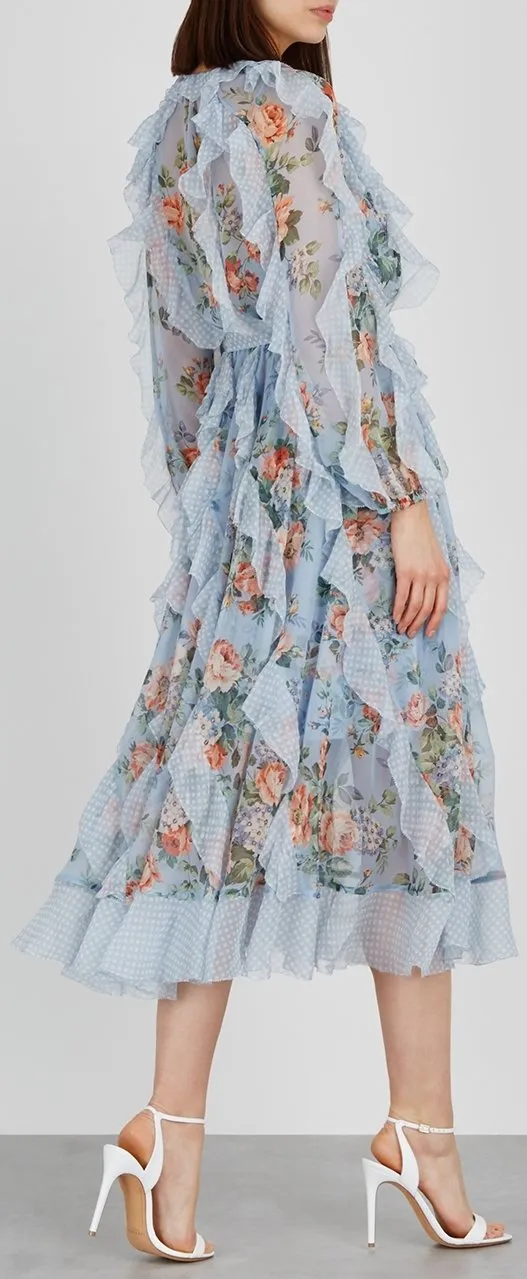 'Bowie' Printed Silk Chiffon Midi Dress