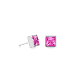 Brilliant Square big earrings silver pink