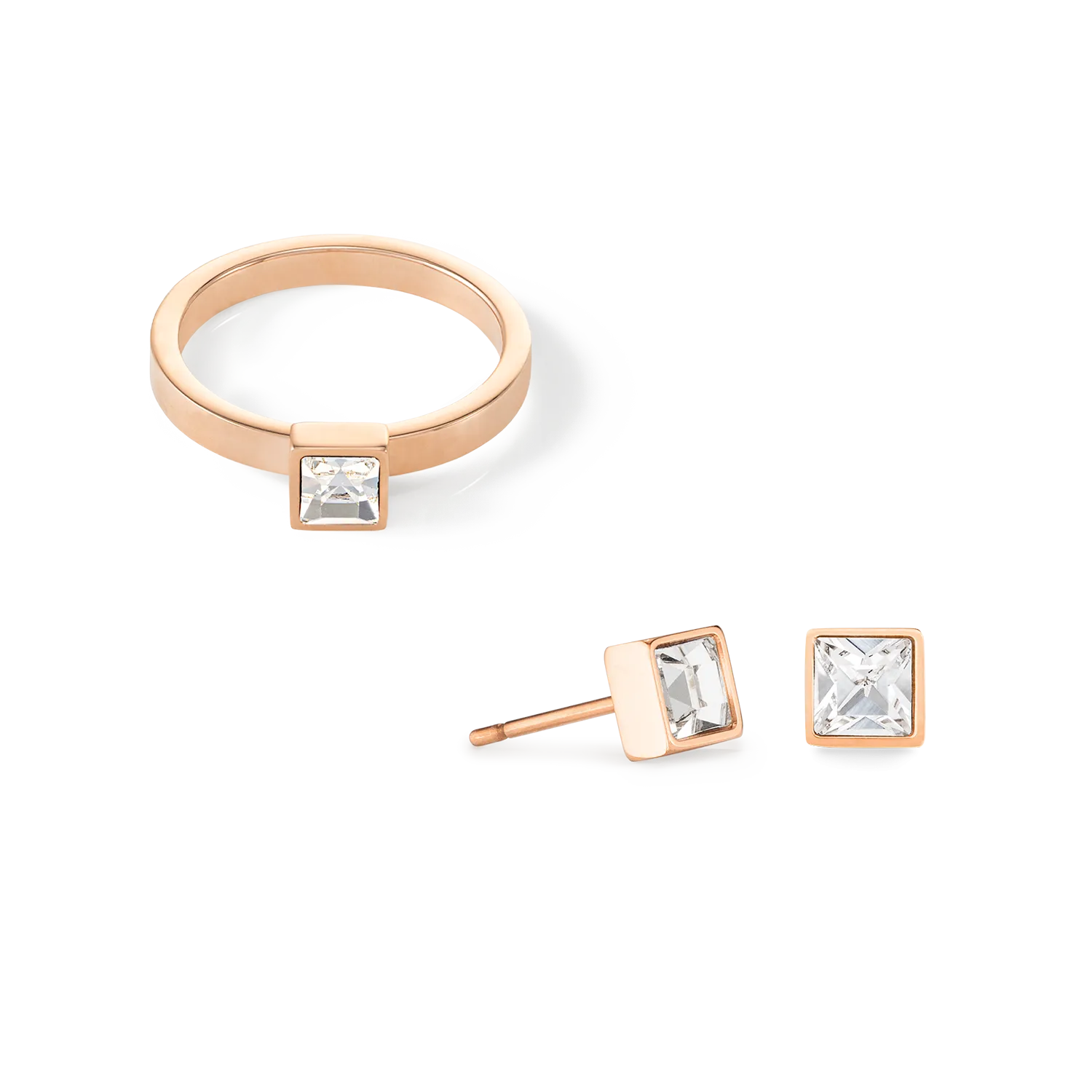 Brilliant Square small earrings rose gold crystal