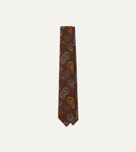 Brown Large Paisley Print Silk Self Tipped Tie