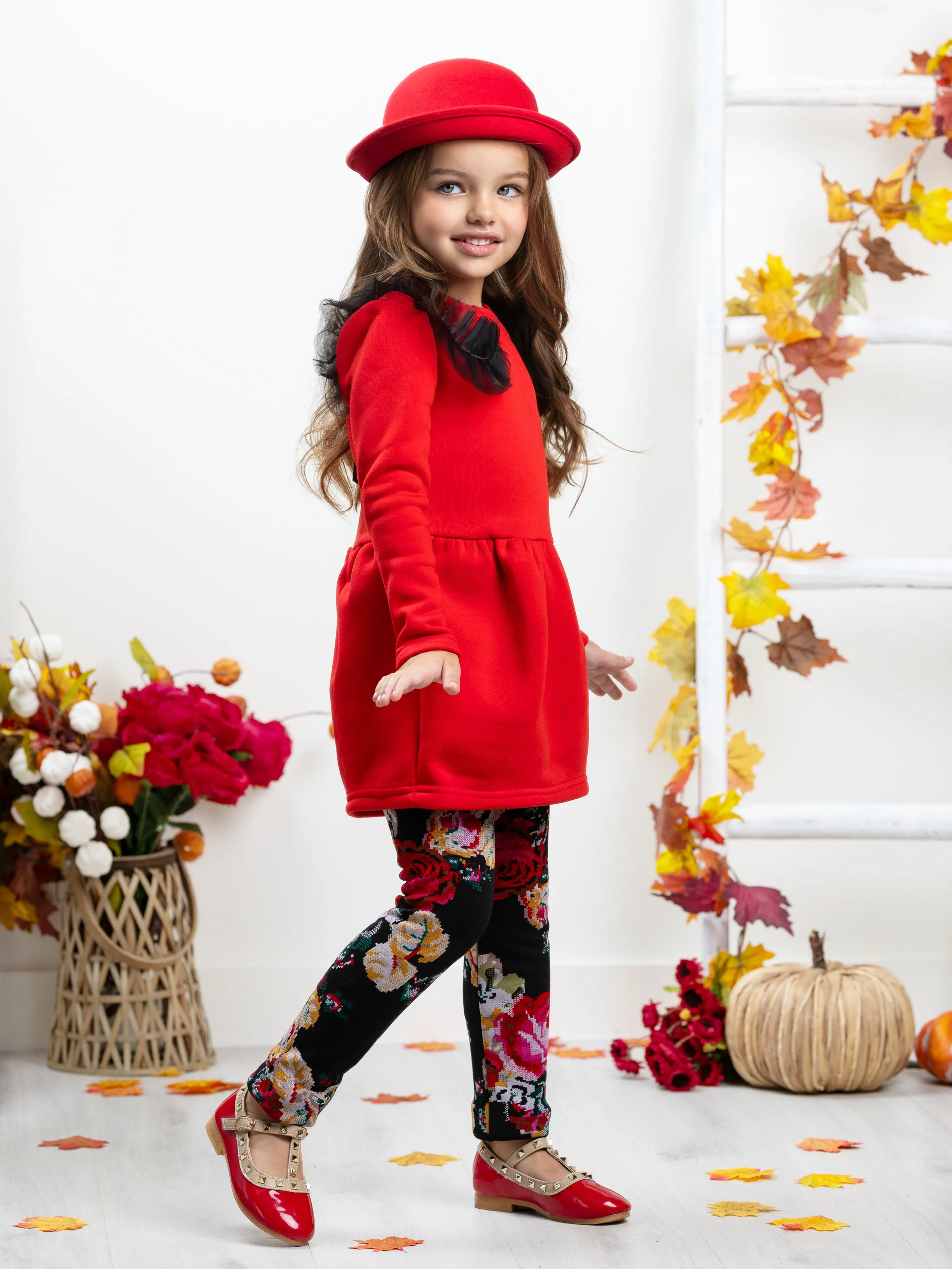 Burgundy Tulle Shoulder Long Sleeved Dress by Kids Couture