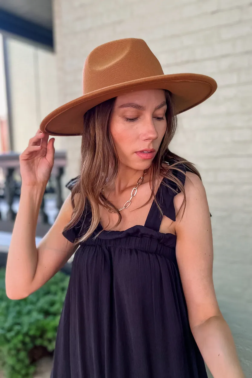 Camel Flat Brim Fedora Hat - Final Sale