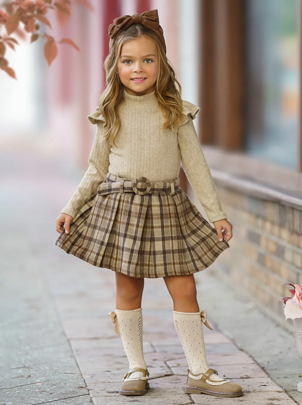 Campus Cutie Plaid Skirt Set and Beret