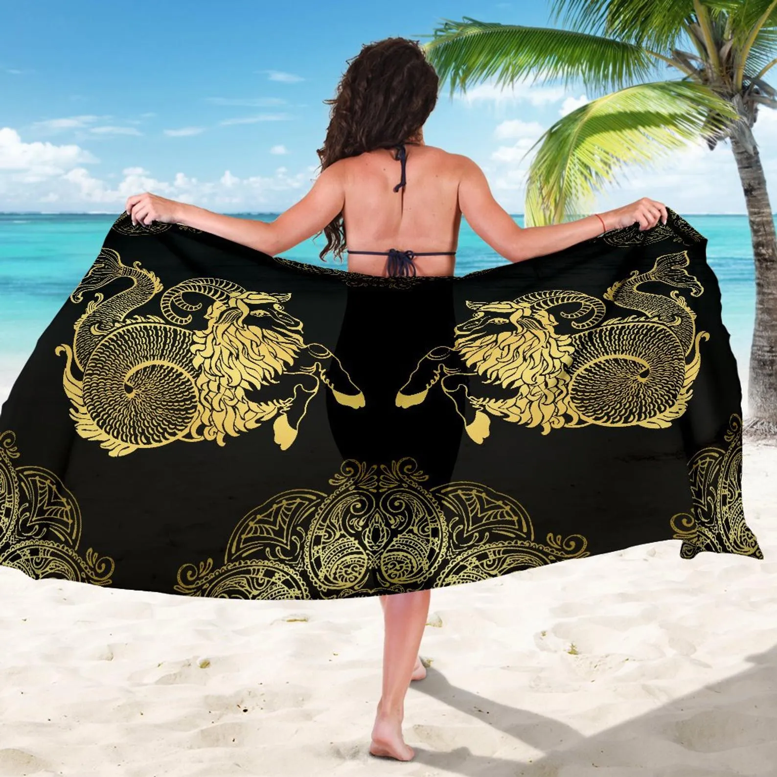 Capricorn Zodiac Sarong Scarf, Capricorn Lover Gift, Pretty Capricorn Beach Cover Up, Capricorn Goat Beach Sarong Skirt Dress