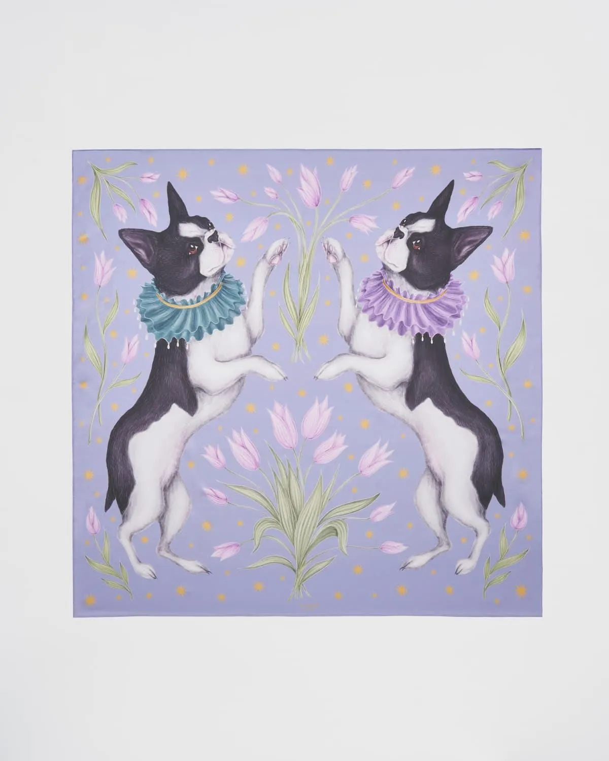 Catherine Rowe Pet Portraits Frenchie Silk Square Scarf - Lavender