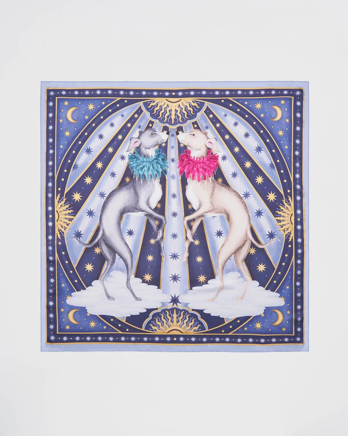 Catherine Rowe Pet Portraits Whippet Silk Square Scarf - Blue