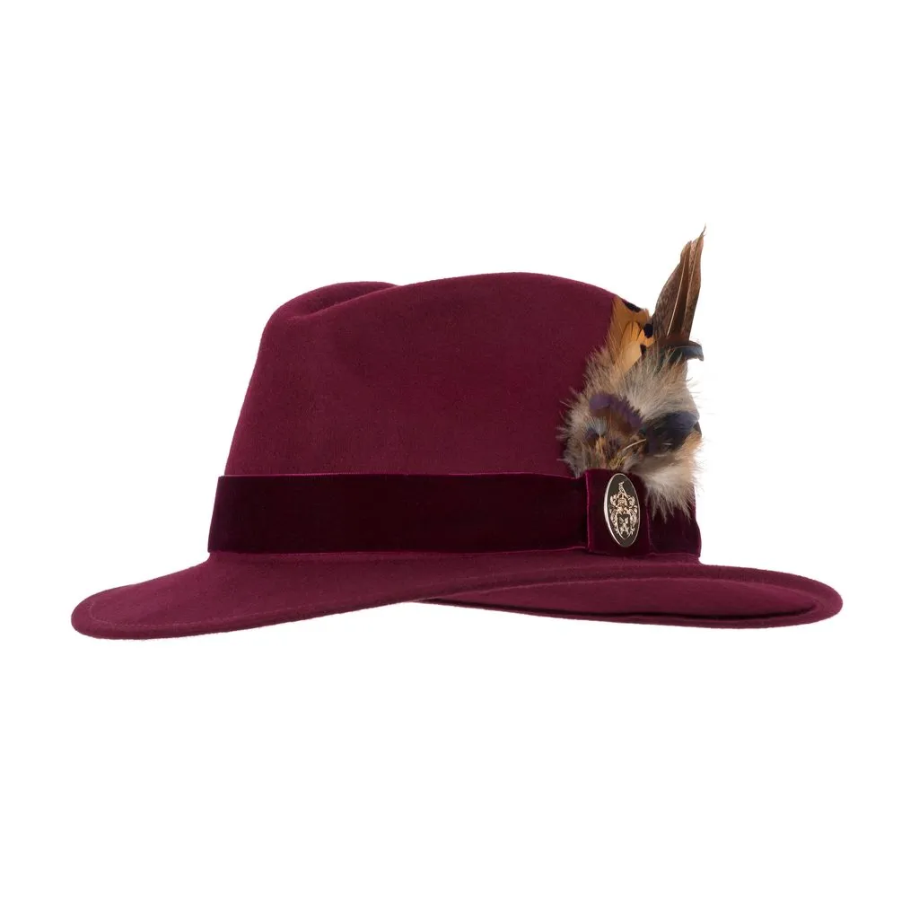 Chelsworth Fedora Bronze Luxe Feather - Maroon