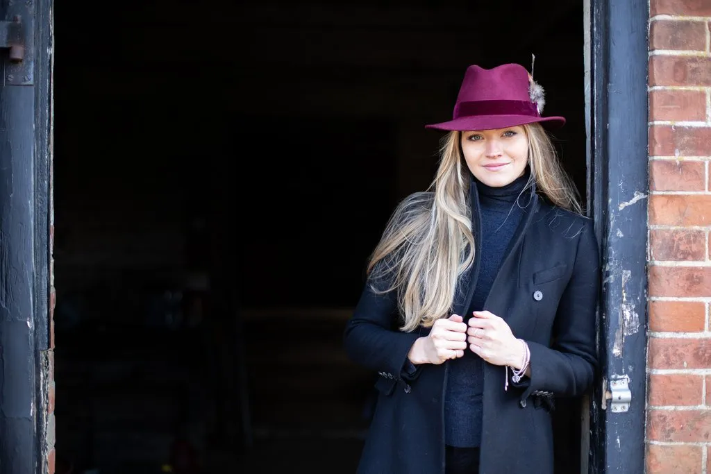 Chelsworth Fedora Bronze Luxe Feather - Maroon