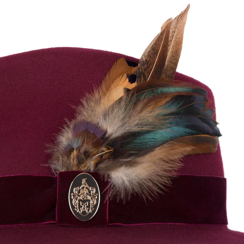 Chelsworth Fedora Bronze Luxe Feather - Maroon