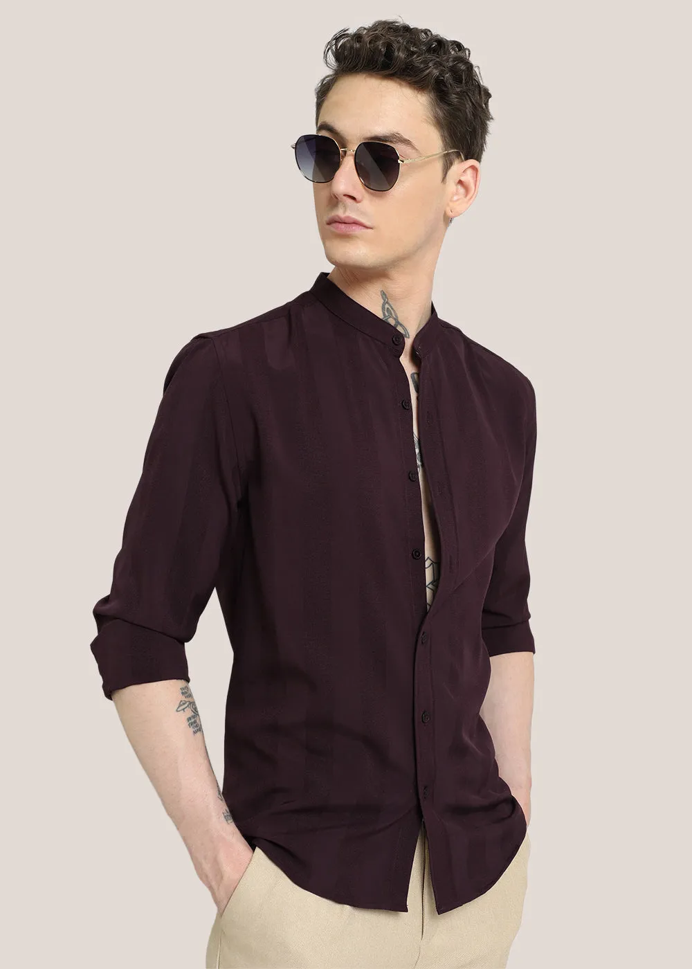 Claret Wine Shein Patterned Shirt