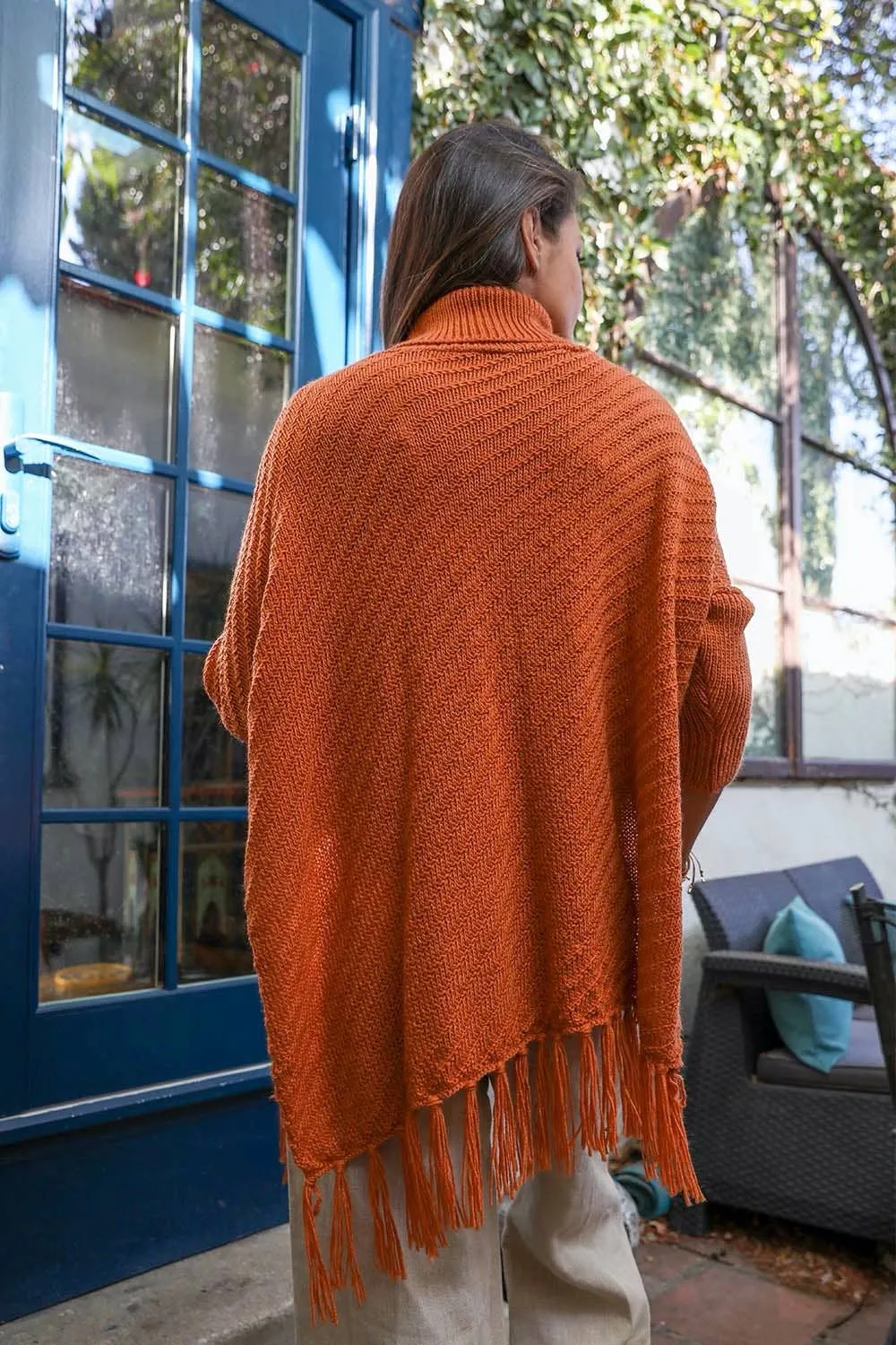 Crisp Mornings Poncho Sweater: Rust