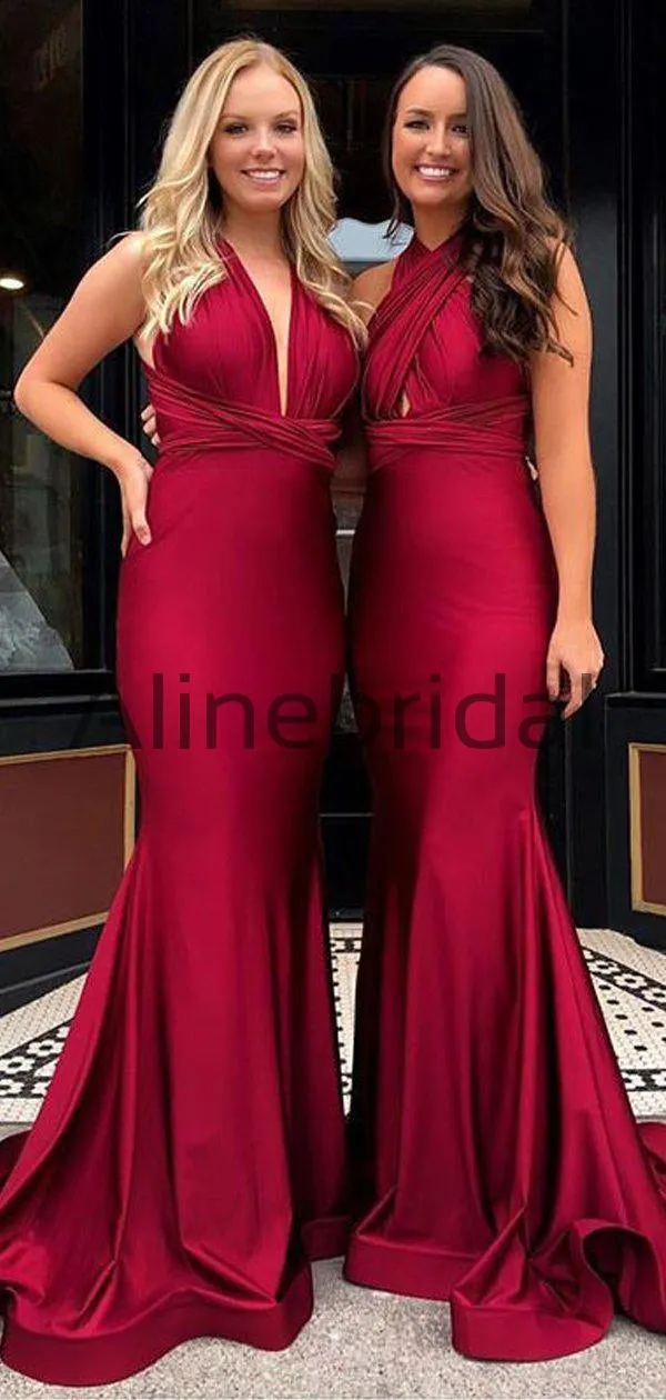 Dark Red Jersey Convertible Fashion Long Bridesmaid Dresses, AB4047