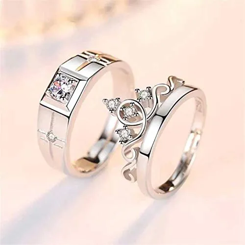 Dazzling Crown Silver Platinum Plated Couple Rings for Men and Women