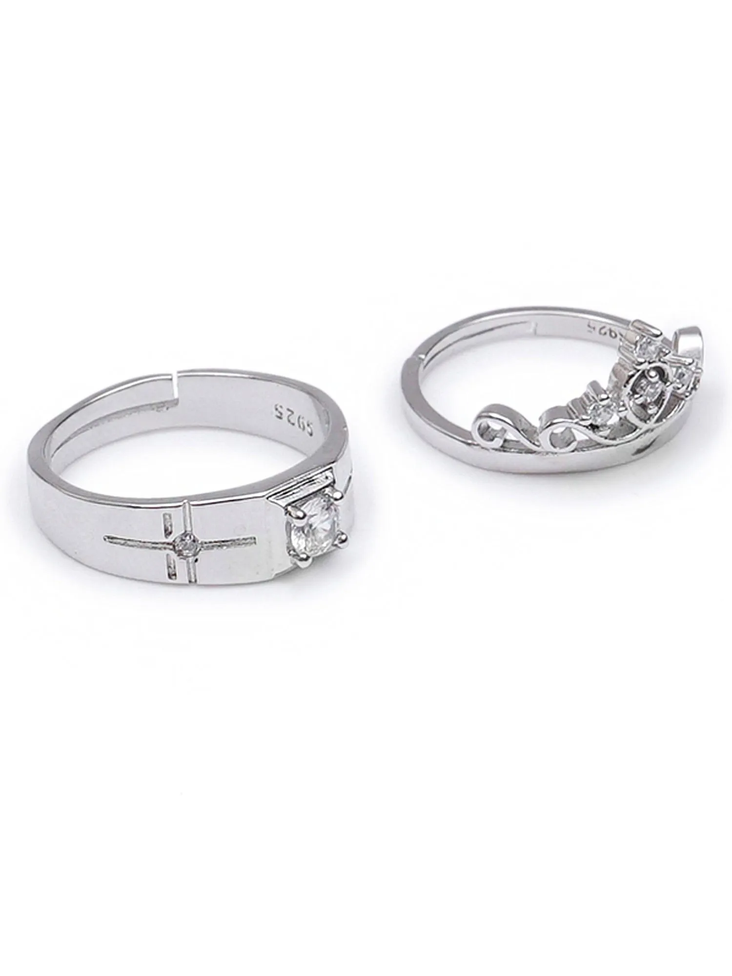 Dazzling Crown Silver Platinum Plated Couple Rings for Men and Women