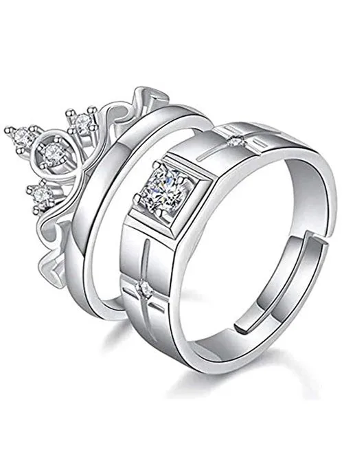 Dazzling Crown Silver Platinum Plated Couple Rings for Men and Women