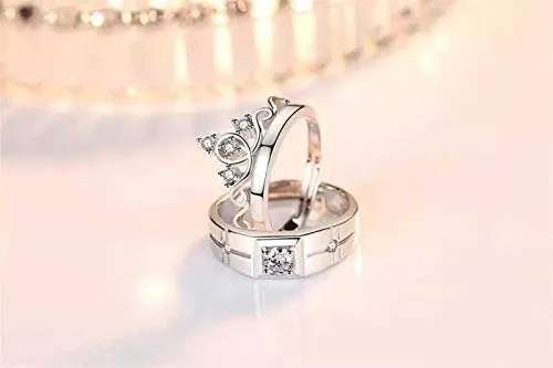 Dazzling Crown Silver Platinum Plated Couple Rings for Men and Women