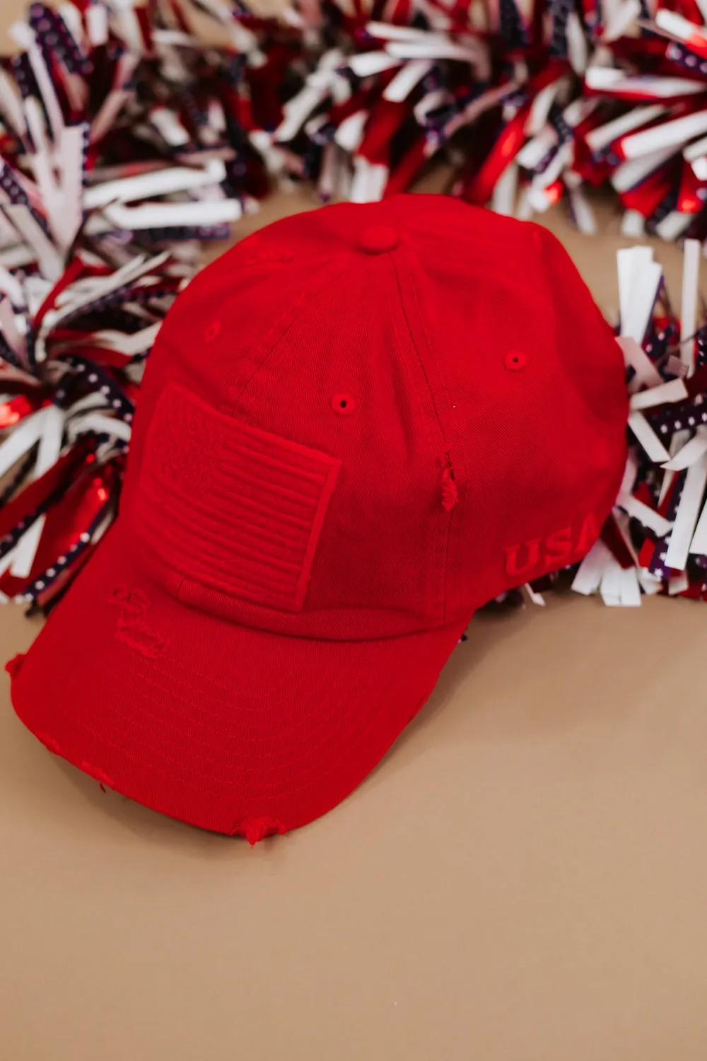 Distressed American Flag Hat ,  Red