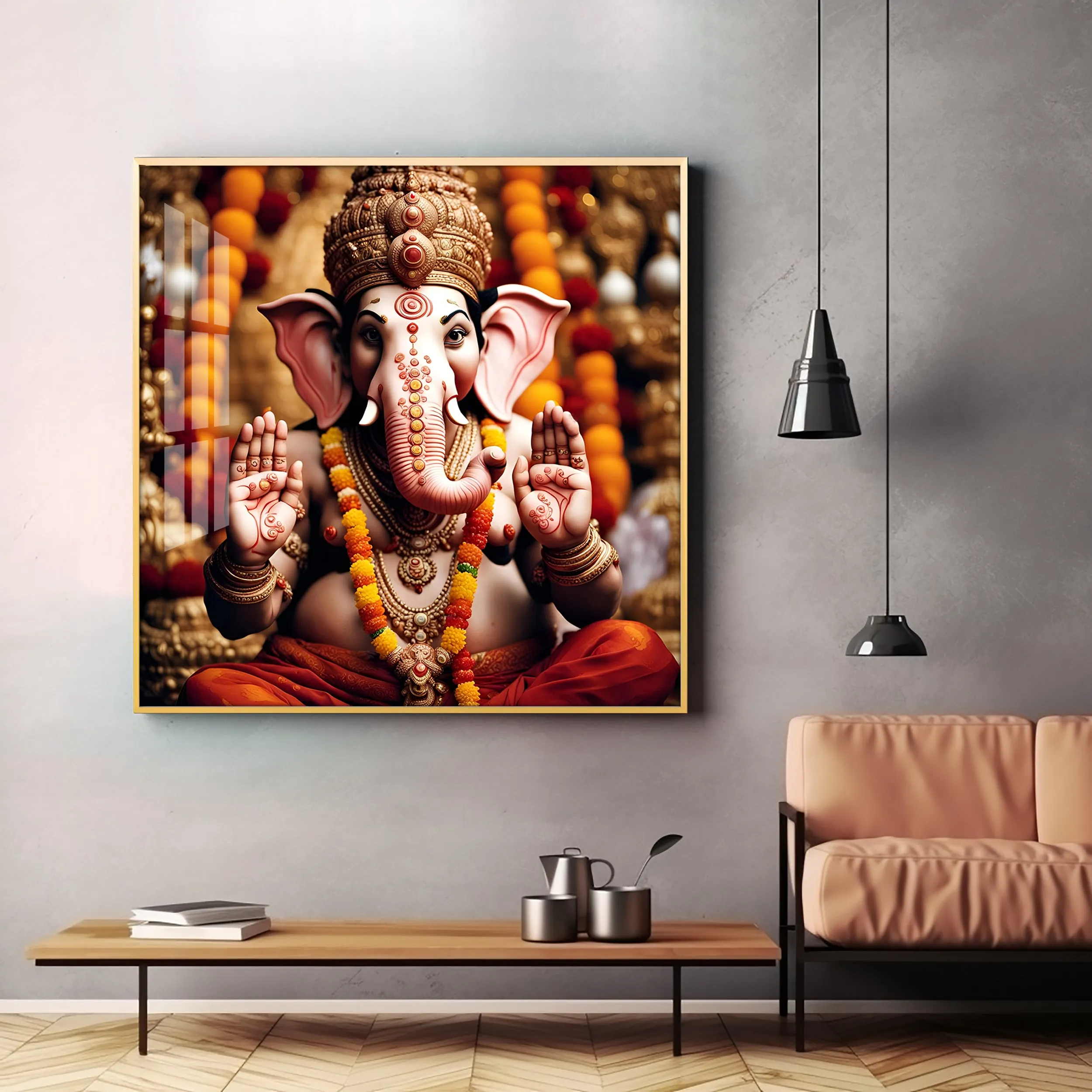 Divine Shri Ganesh Premium Acrylic Square Wall Art