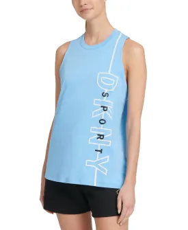 DKNY Women's Crewneck Sport Reflective-Logo Tank Top, Blue. XS